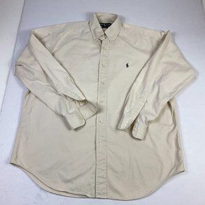 Ralph Lauren Mens Blaire Button Down Shirt Beige Cotton Long Sleeve Top Medium *